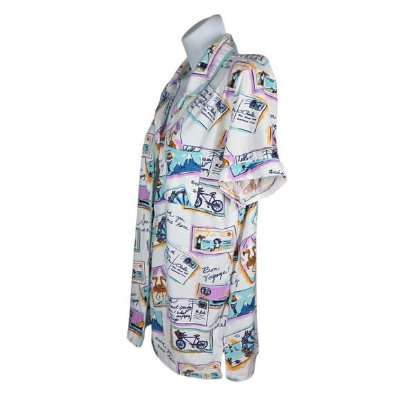 MUNKI MUNKI POSTCARD/TRAVELING PRINT SHORT SLEEVE PAJAMA TOP - Picture 3 of 8